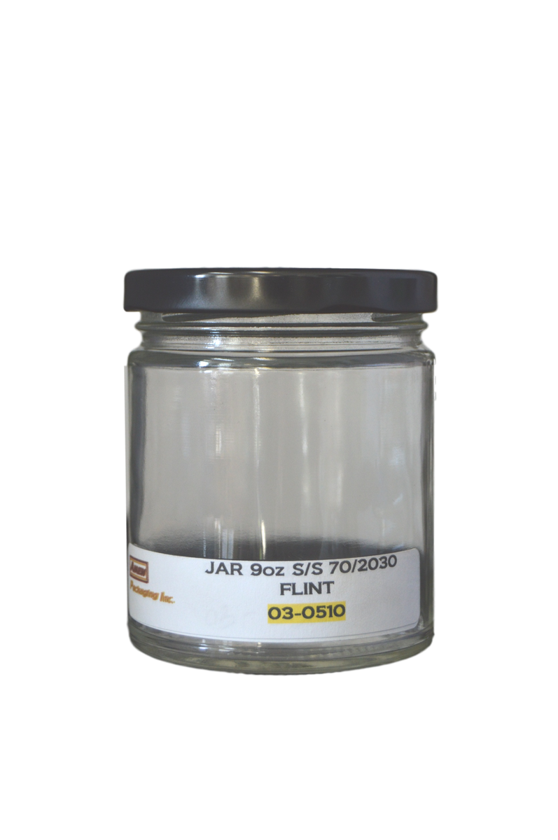 9 oz straight sided flint glass jar 70/2030 Amen Packaging
