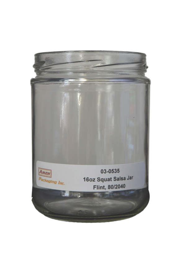 16 oz squat salsa jar flint glass 82-2040