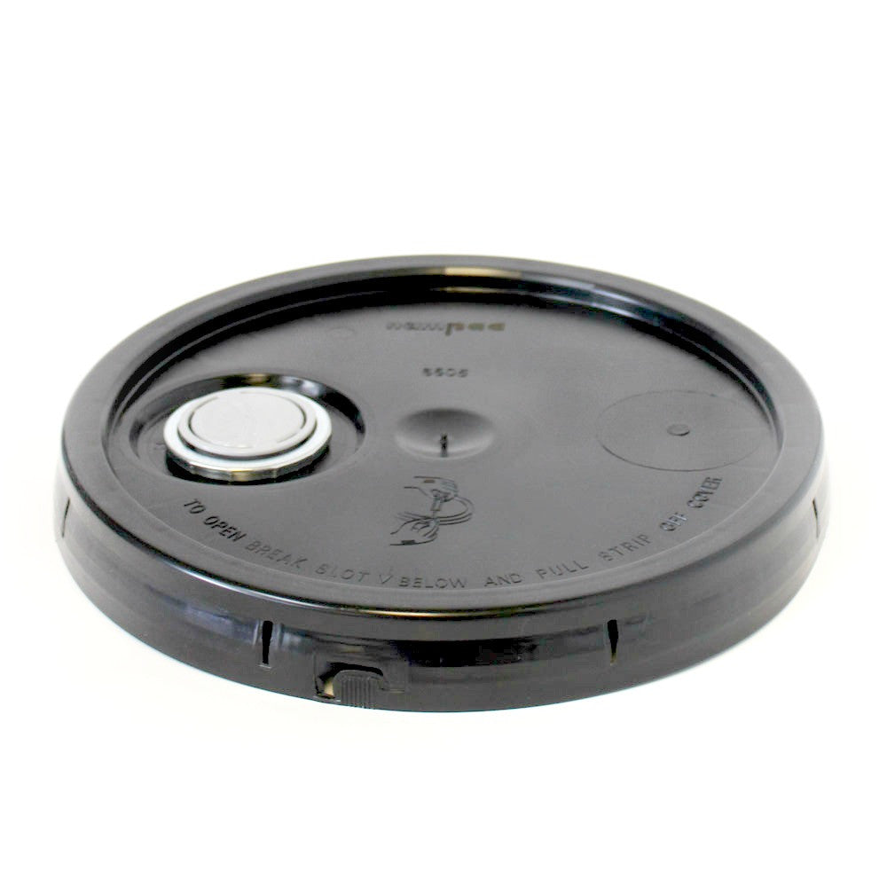 Five gallon HDPE plastic pail cover tear tab black with reike spout