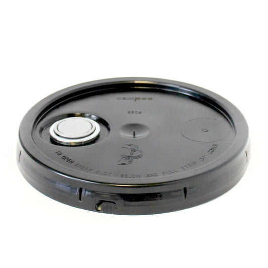 Five gallon HDPE plastic pail cover tear tab black with reike spout