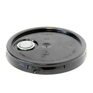 Five gallon HDPE plastic pail cover tear tab black with reike spout