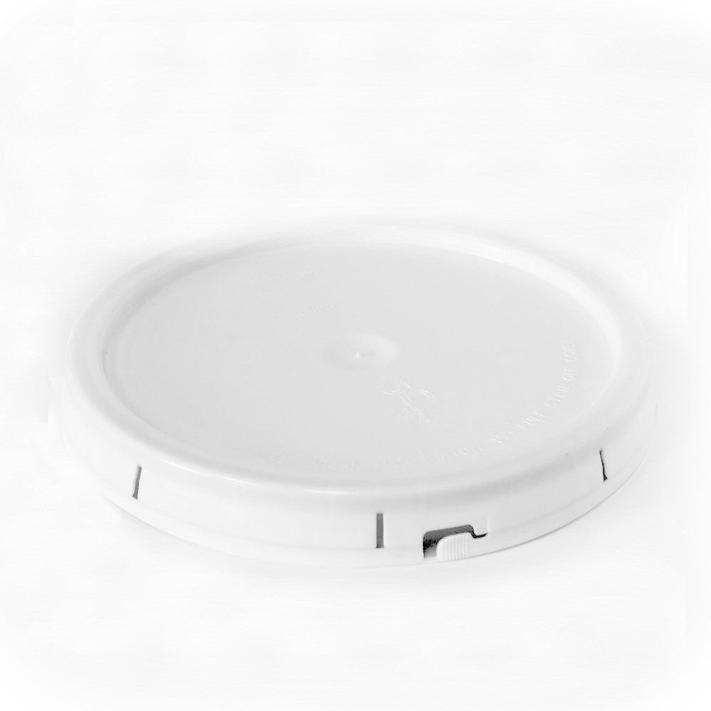 Five gallon HDPE plastic pail cover tear tab white with reike spout