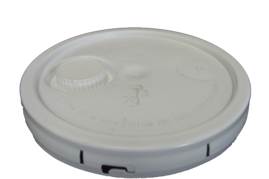 Five gallon HDPE plastic pail cover tear tab white with reike spout