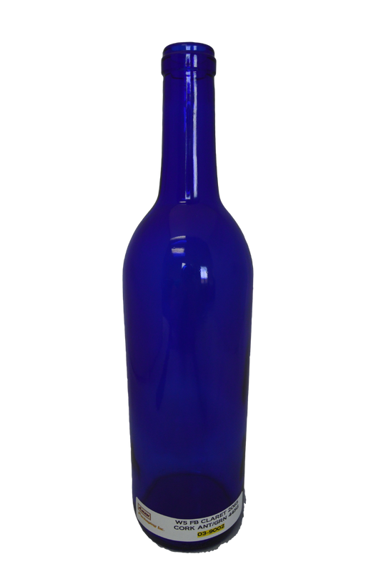 Claret Flat Bottom Cork Finish Cobalt Blue 750 ML  W5  (Case of 12)