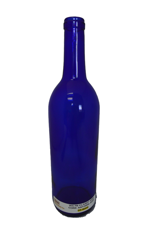 Claret Flat Bottom Cork Finish Cobalt Blue 750 ML  W5  (Case of 12)