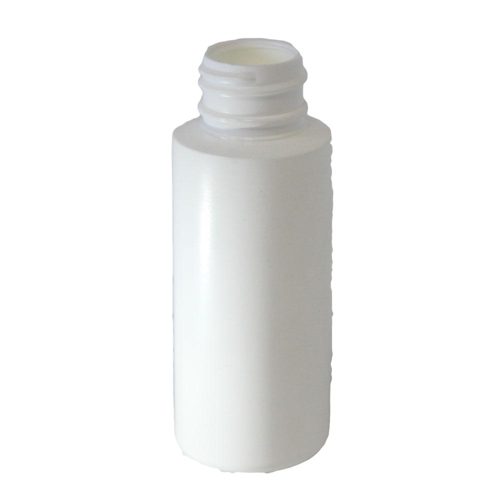 2 oz cylinder round bottle with a 24/410 neck HDPE in white