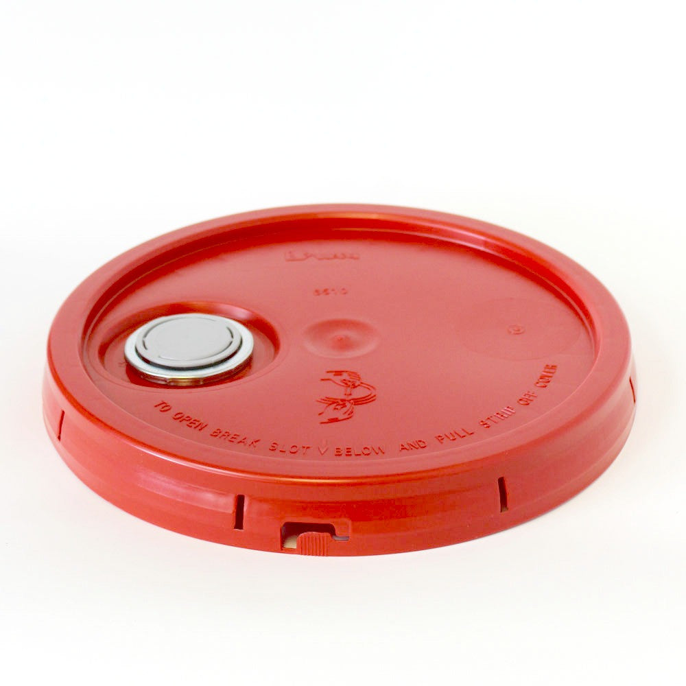 Five gallon HDPE plastic pail cover tear tab red with reike spout