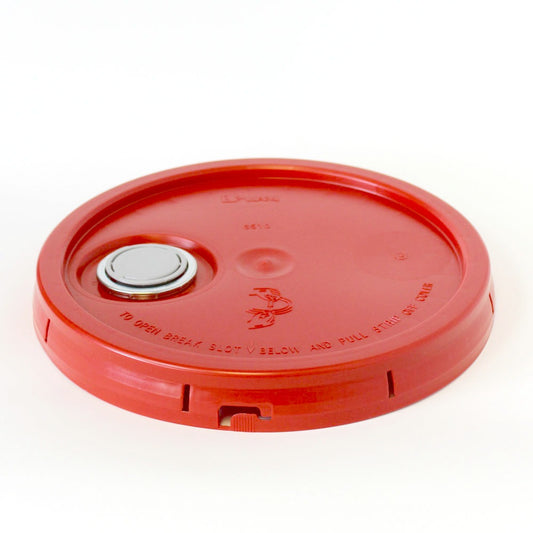 Five gallon HDPE plastic pail cover tear tab red with reike spout